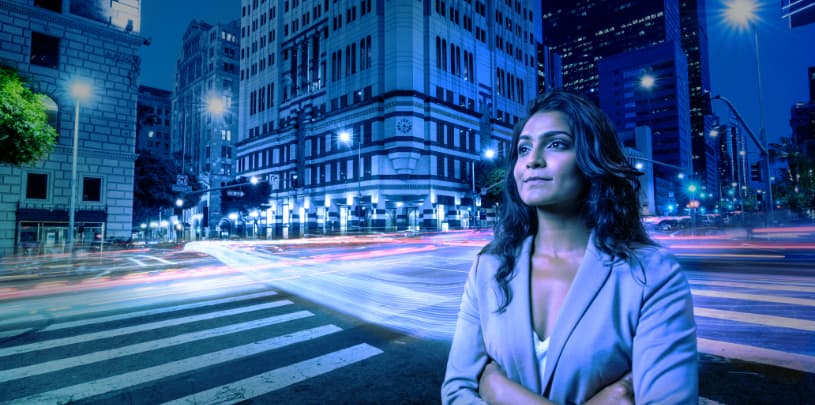 Woman on the street at night