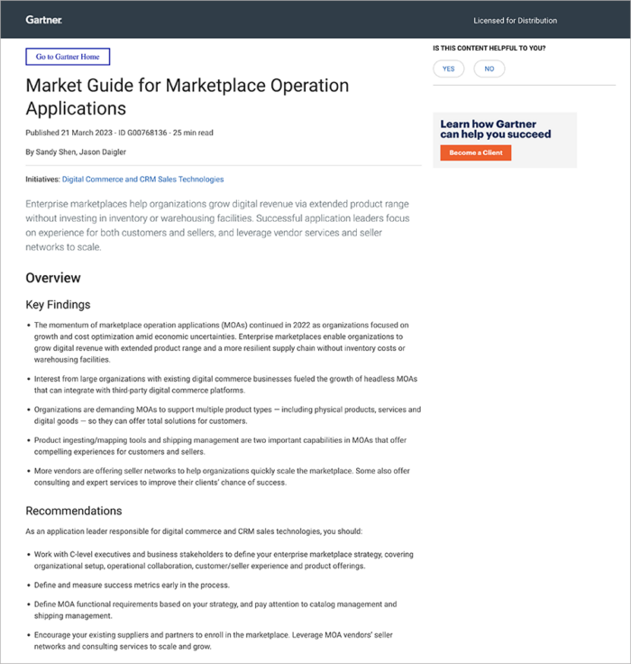 Gartner® Market Guide for Marketplace Operation Applications